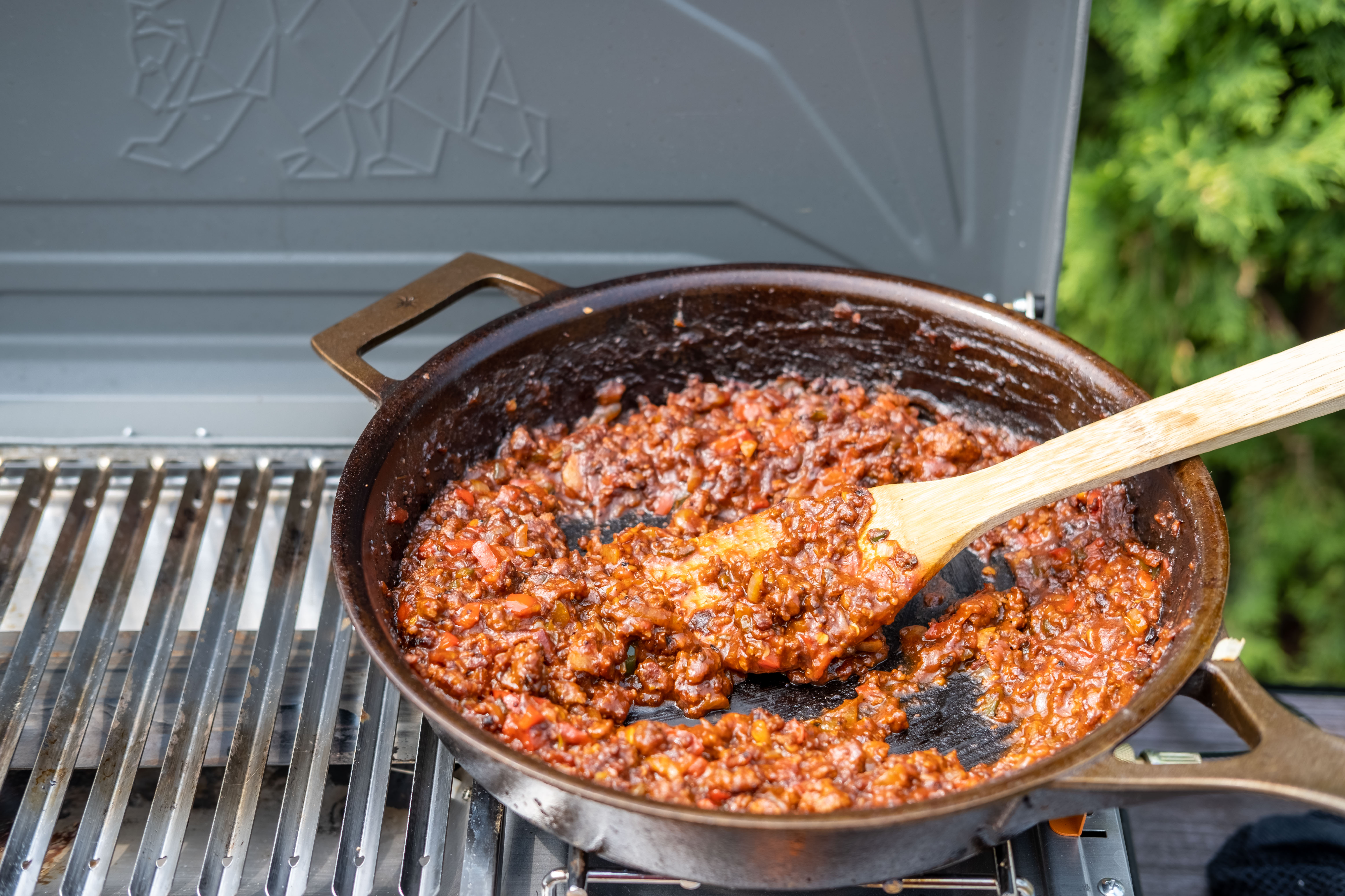 Frying pan on a Kuma Outdoor Gear Grill and Burner Propane camping stove