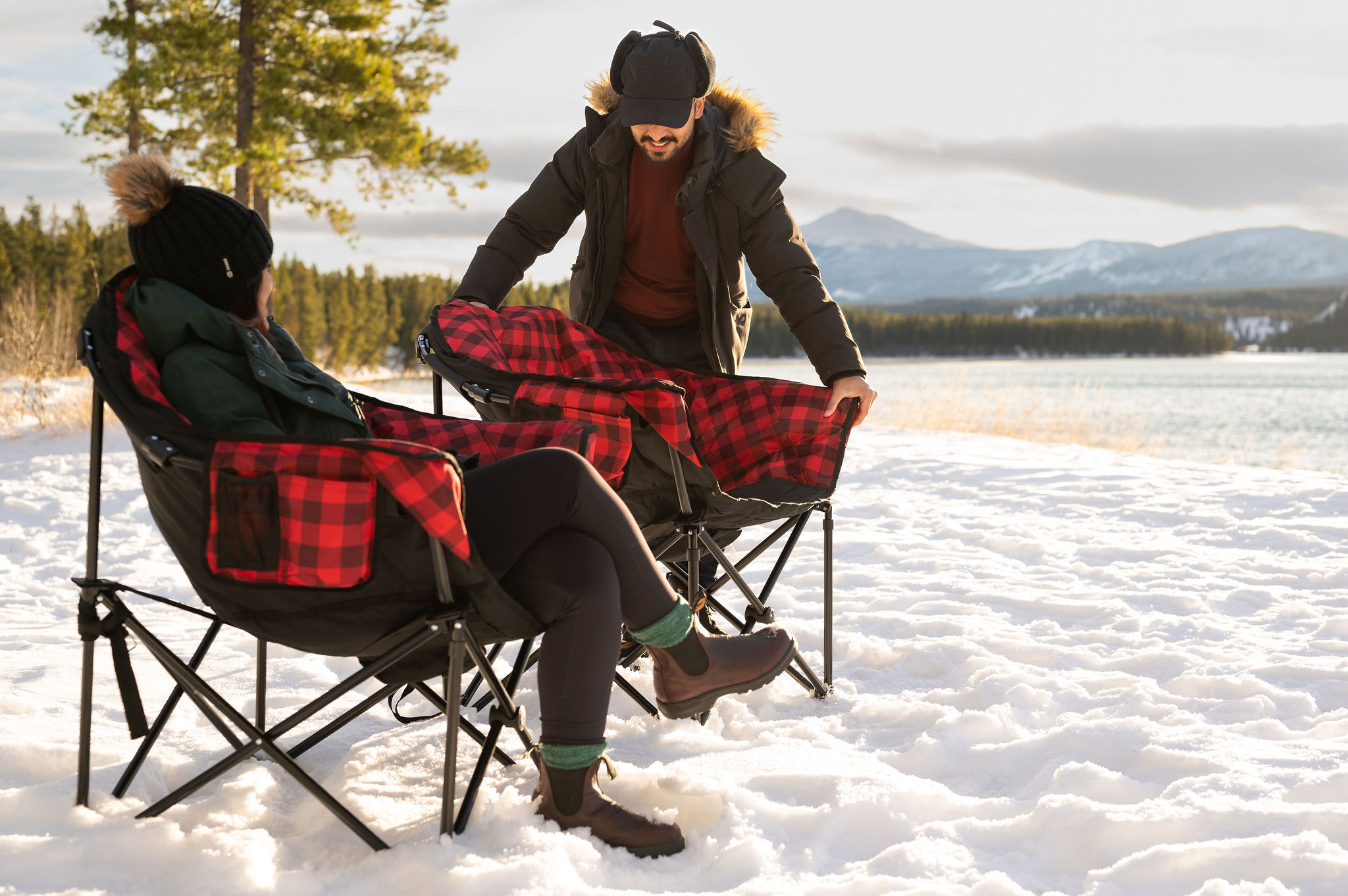 Heated camping chair on ice